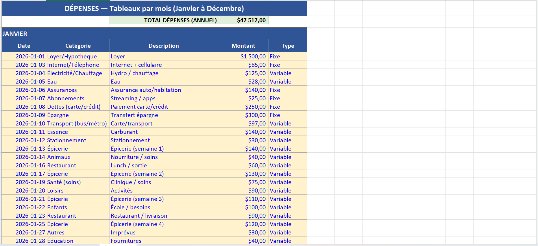 Budget mensuel + Dashboard (Excel)